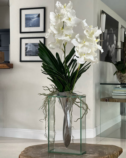 Elvis Floating Aluminum Vase With Artificial Vanda Orchids