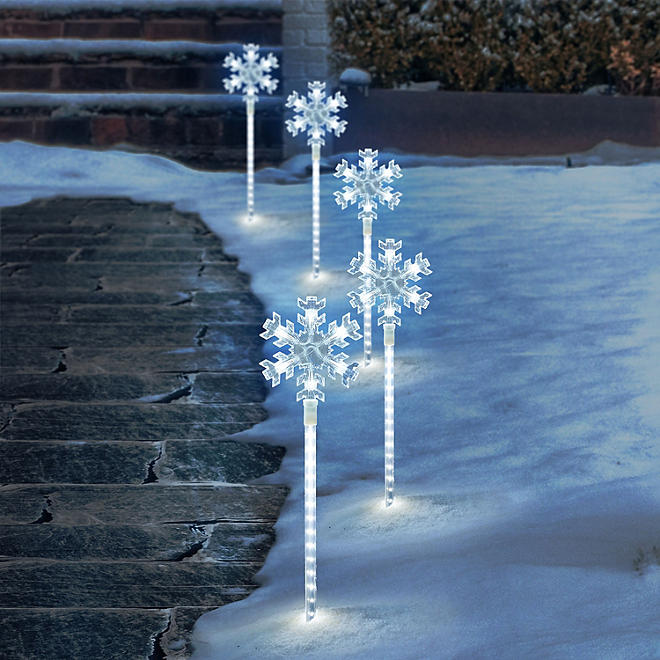 5 Count Snowflake Pathway LED Lights - Cool White