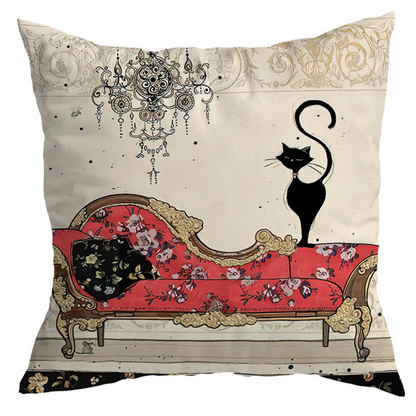 Vintage Black Cat Cushion Covers