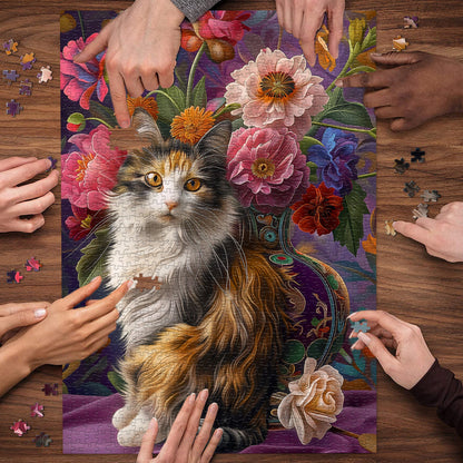 Cat and Flowers Jigsaw Puzzle 1000 Pieces