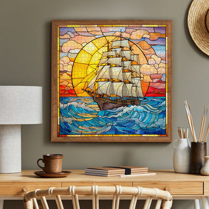 Stained Glass Sunset Saiboat Jigsaw Puzzle 1000 Pieces