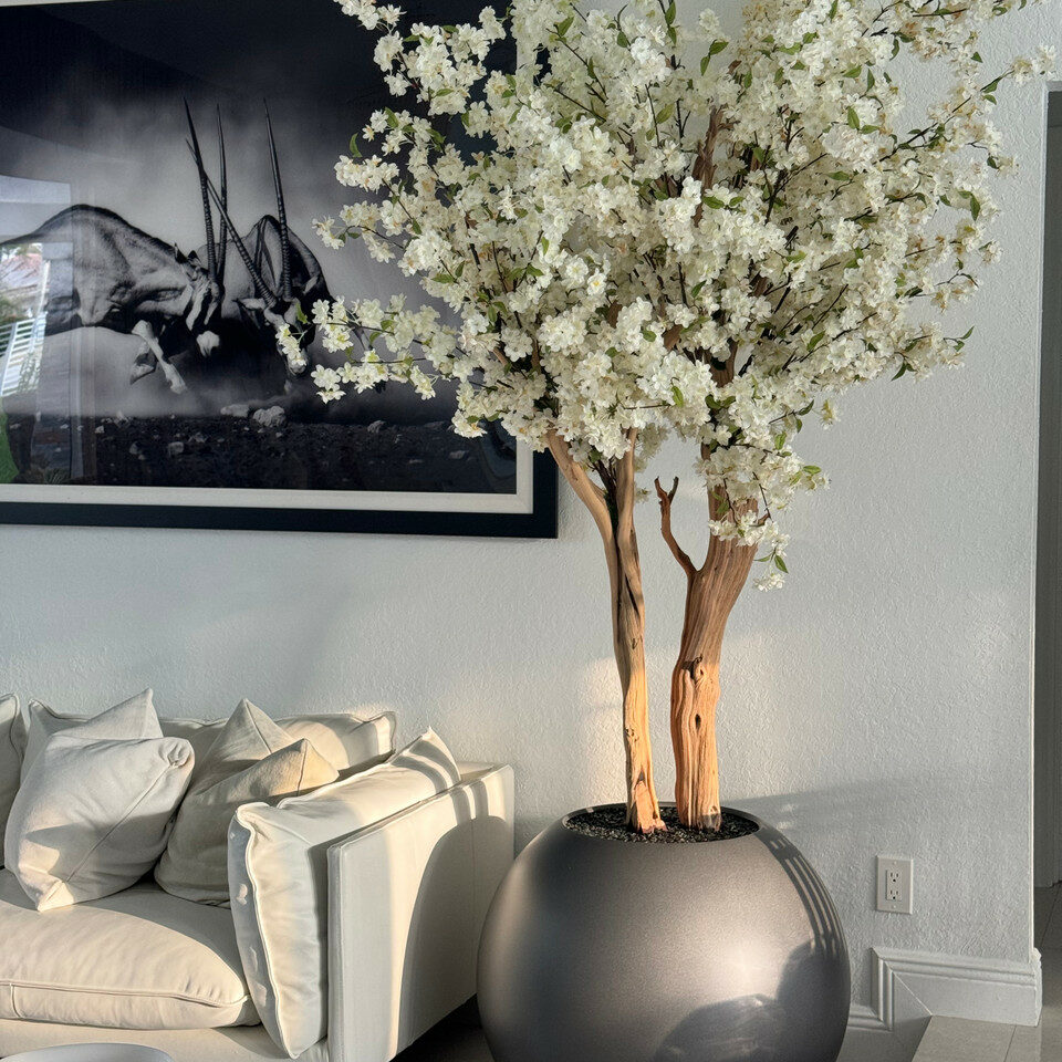 Most popular matte gun metal globe with custom made cherry blossom tree