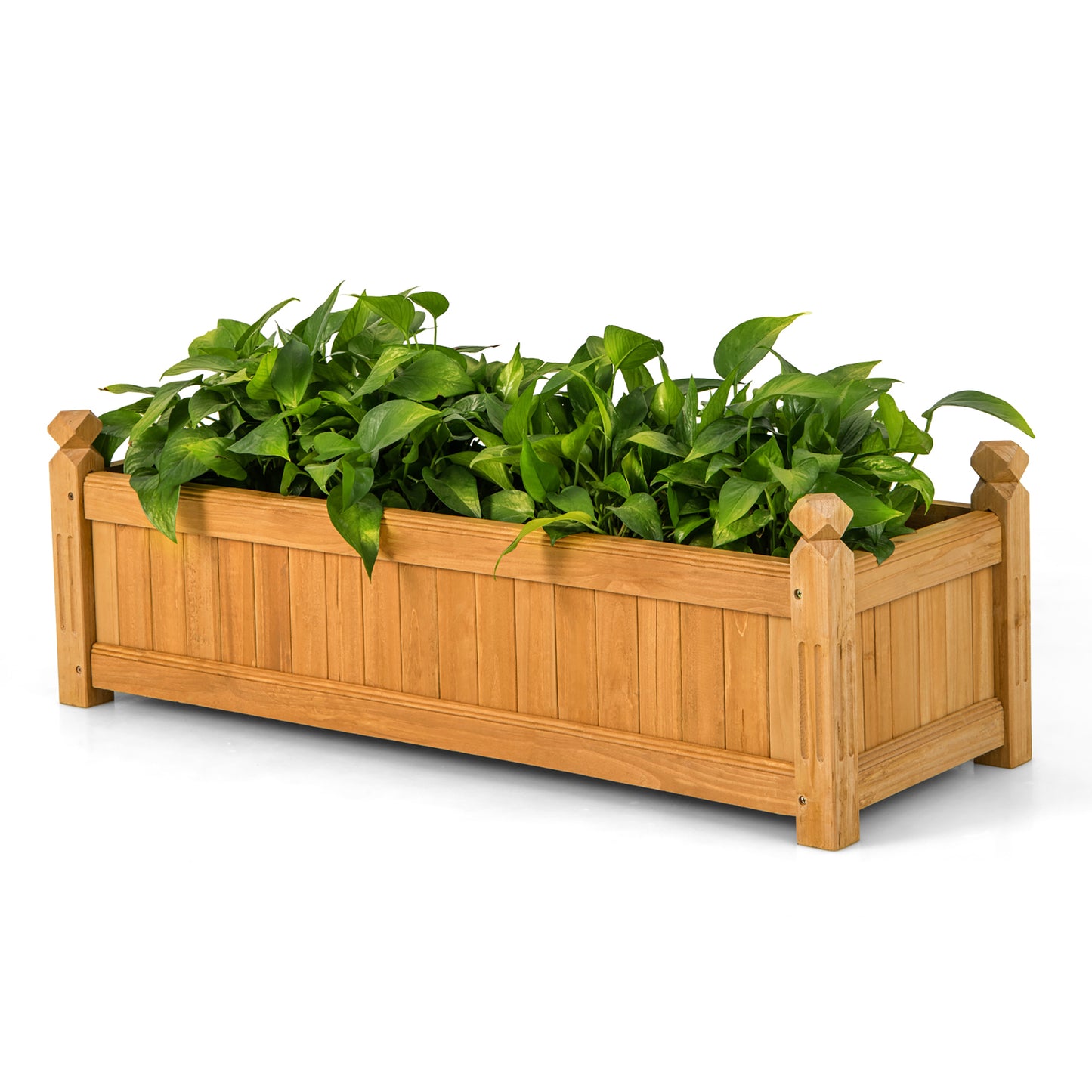 Wooden Rectangular Planter Box Raised Garden Bed for Plants with 4 Corner Drainage