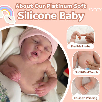 12"&16" Solid Platinum Liquid Full Silicone Baby Suzy Realistic Newborn Doll Girl or Boy with Flexible Limbs & Soft Cute Belly By Dollreborns