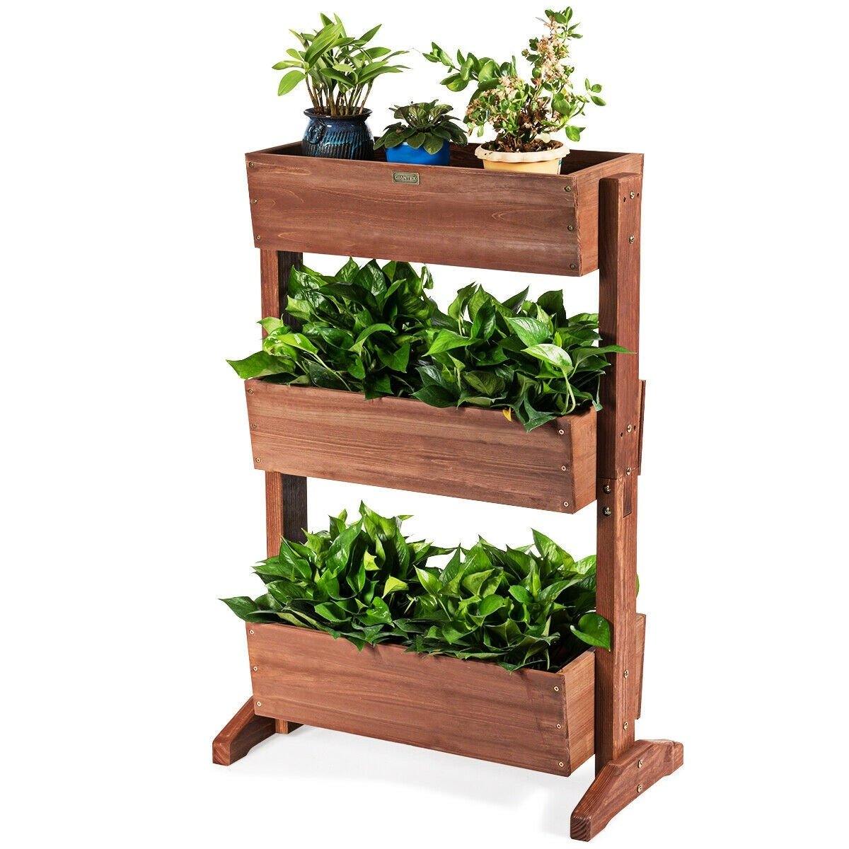 3 Tier Vertical Freestanding Raised Garden Bed Wooden Flower Rack