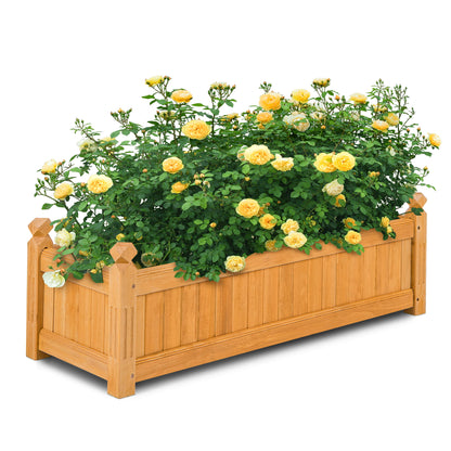 Wooden Rectangular Planter Box Raised Garden Bed for Plants with 4 Corner Drainage