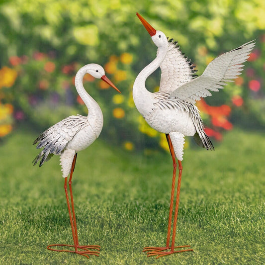 Metal Great White Heron Garden Figurines