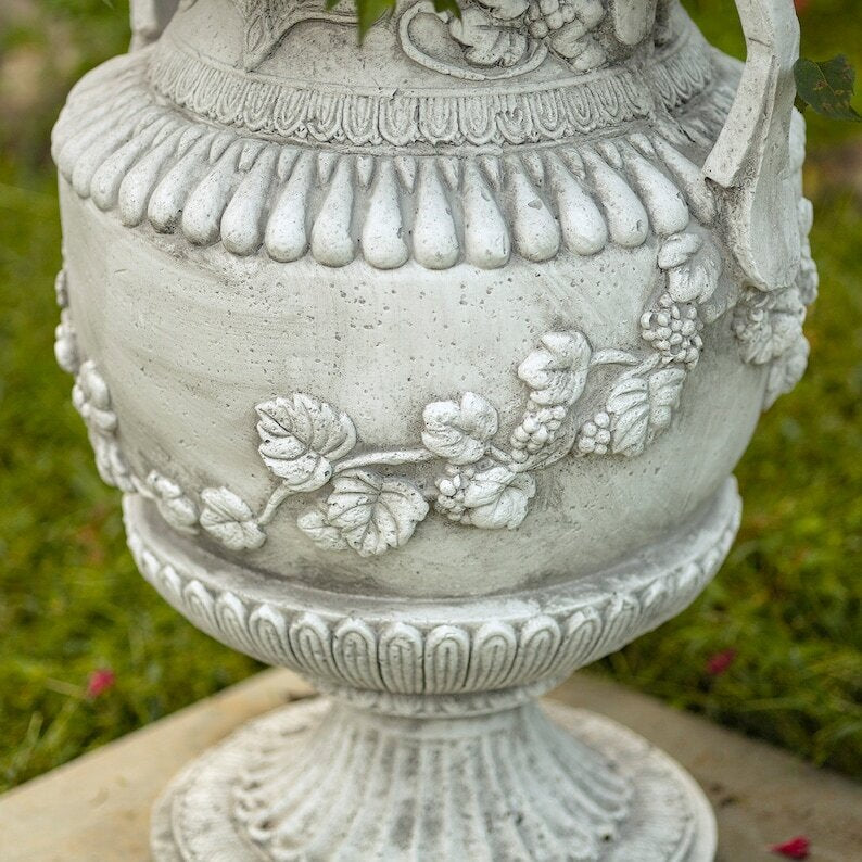 31 Inch Tall Urn Style Flower Planter in Antique Gray