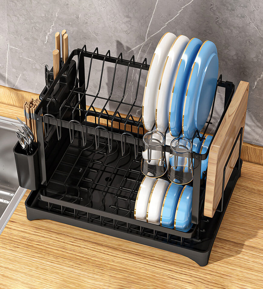 (US ONLY) Stainless Steel 2-Tier Dish Drying Rack for Kitchen Counter