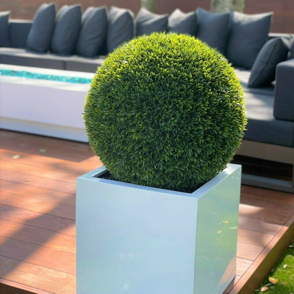 Large Block Fiberglass Planter with 20″ Topiary