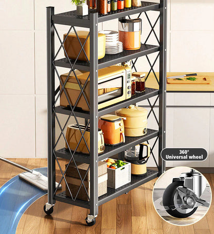 Foldable Storage Shelving Units Metal on Wheels Casters