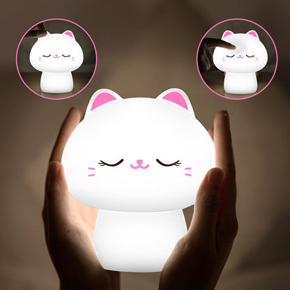 Mushroom Cat Squishy Silicone Night Light - Perfect Gift for Kids and Girls