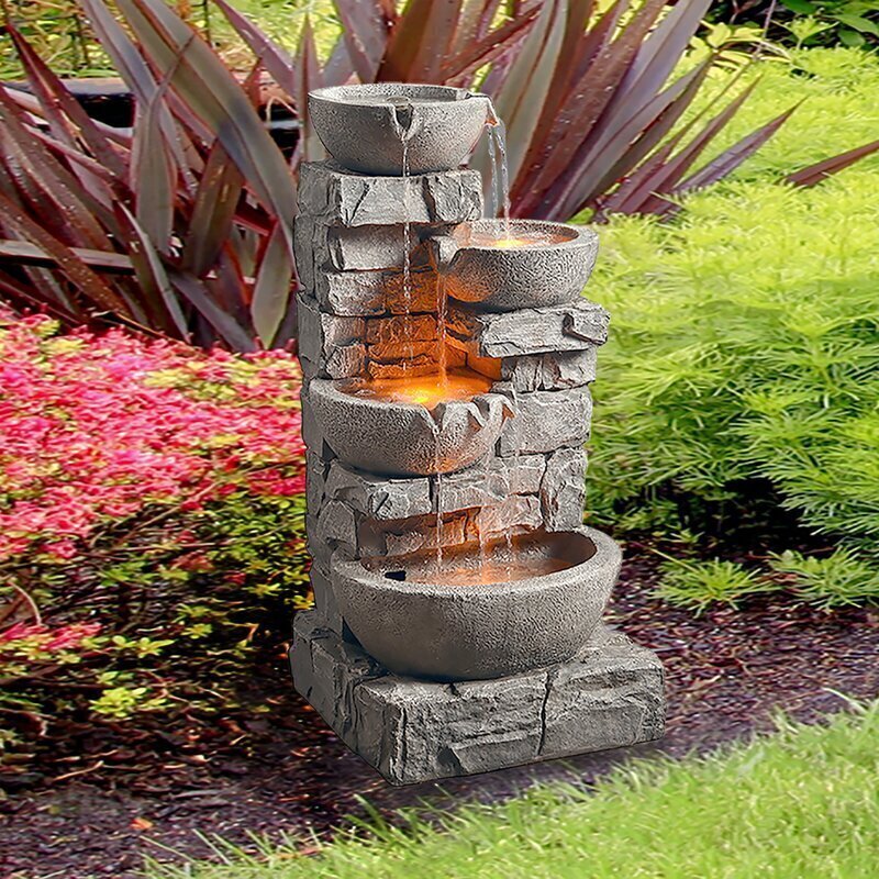 Cuvier Resin Stone Tiered Bowls Fountain with Light