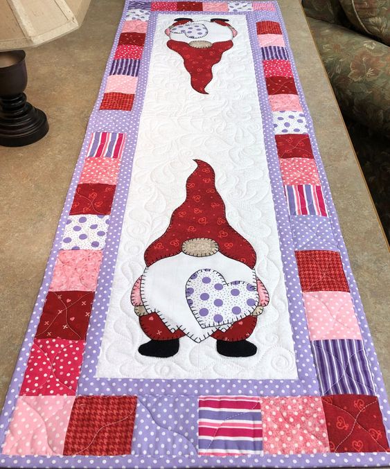 Gnome Valentine CLA130324132 Quilted Table Runner