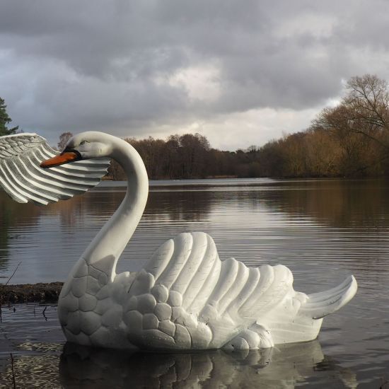 Grand Pair of Swans Metal Garden Statues