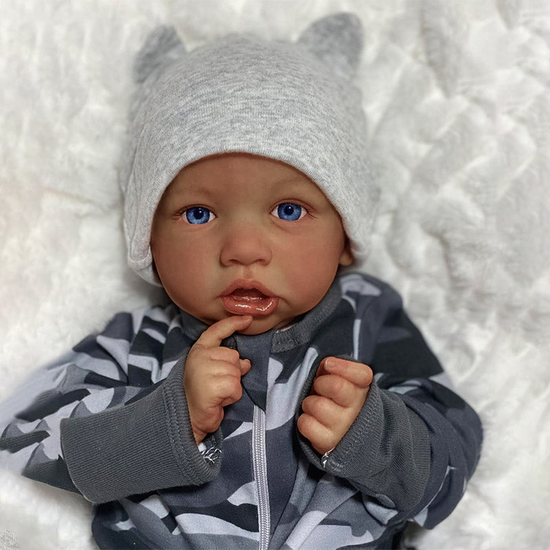 African Baby Series — 12"&16" Reborn Full Silicone Baby Doll Boy Nicholas with Bright and Realistic Blue Acrylic Eyes and Delicate Body Details