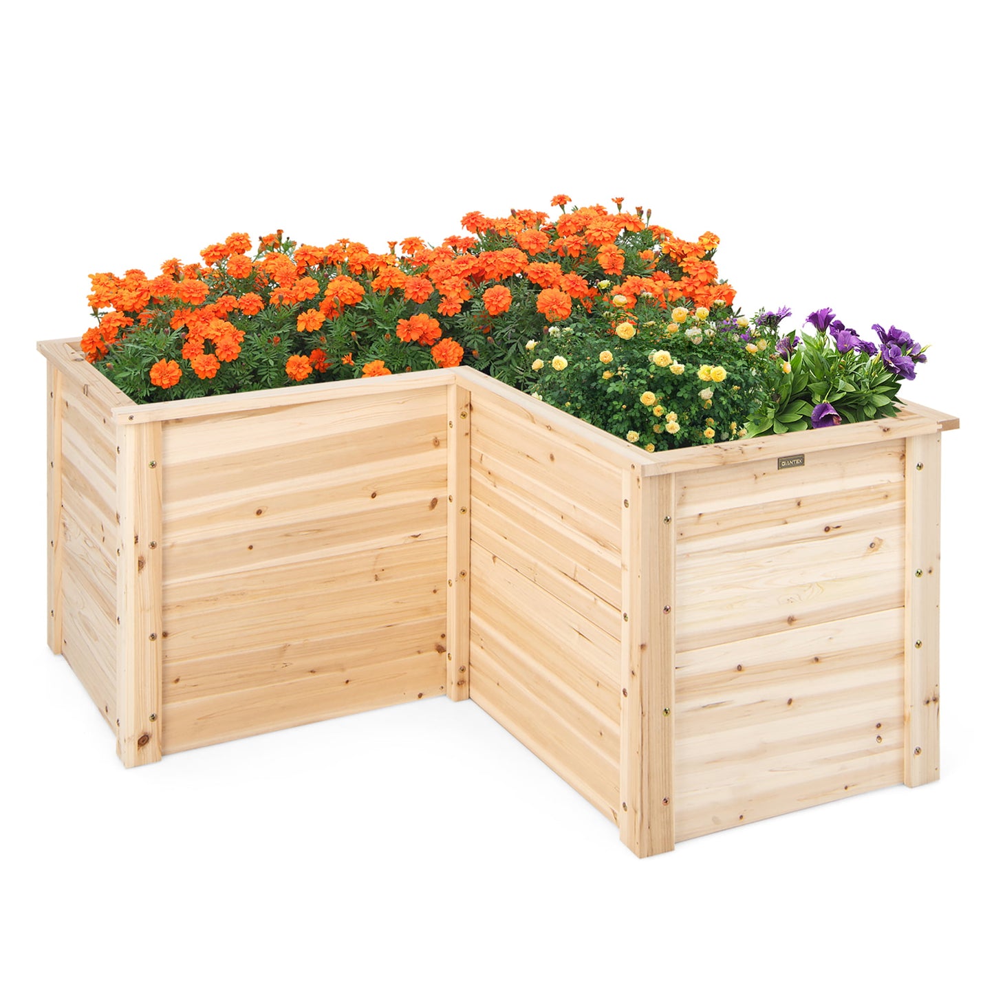 24'' L-Shaped Deep Root Planter Box Wooden Raised Garden Bed with Open-Ended Base