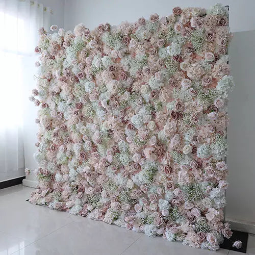 Roll Up Fabric Artificial Flower Wall Wedding Backdrop, Floral Party Decor, Event Photography-VF-374