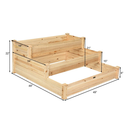 3 Tier Outdoor Raised Garden Bed Wooden Elevated Planter Box