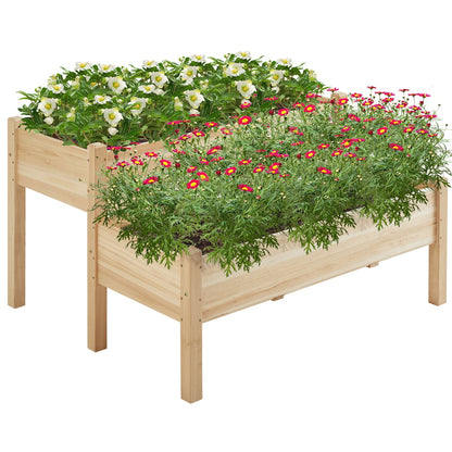 2-Tier Raised Garden Bed Elevated Wooden Planter Box, Wood