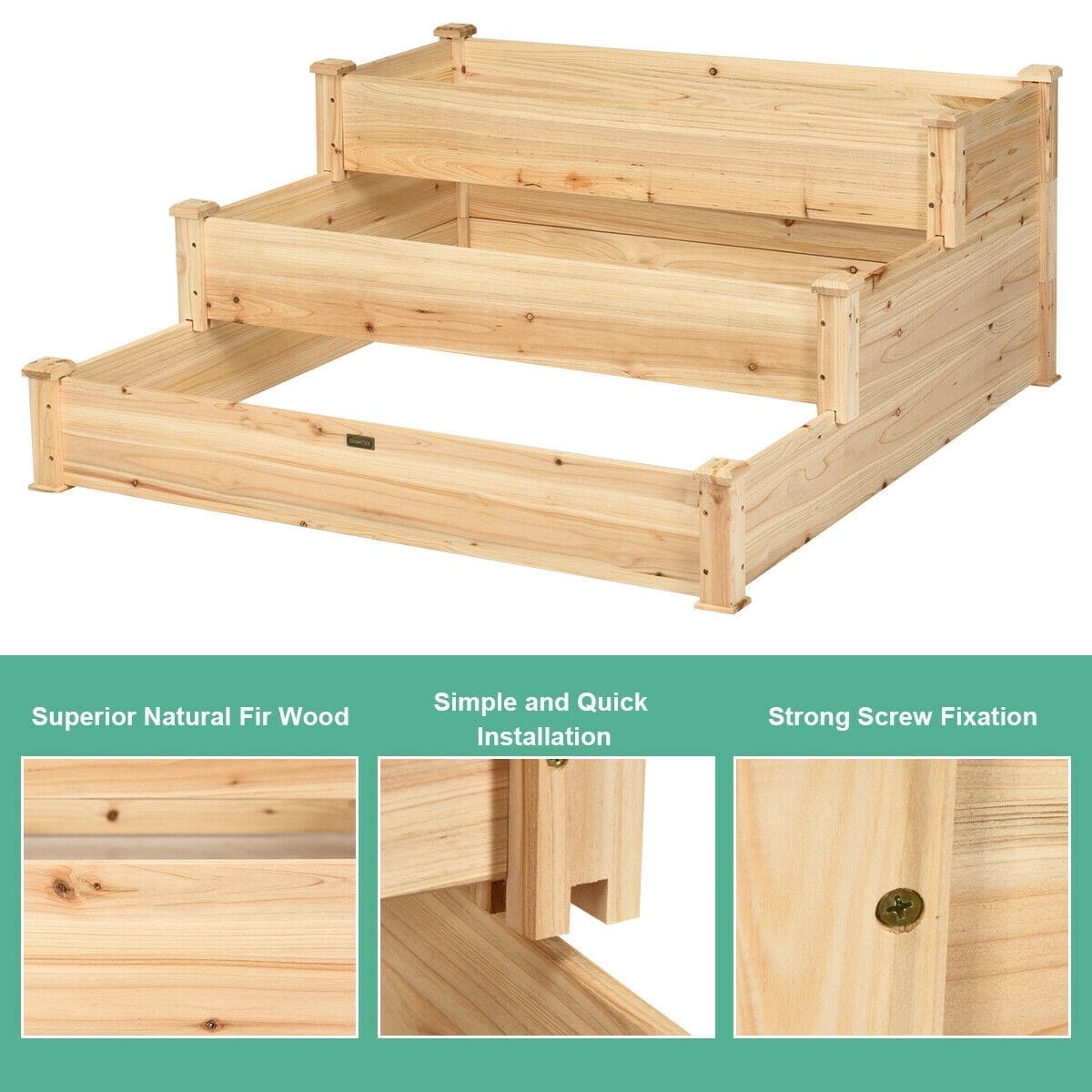 3 Tier Outdoor Raised Garden Bed Wooden Elevated Planter Box