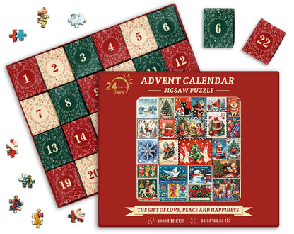 Christmas Stamps Advent Calendar Jigsaw Puzzle 1000 Pieces