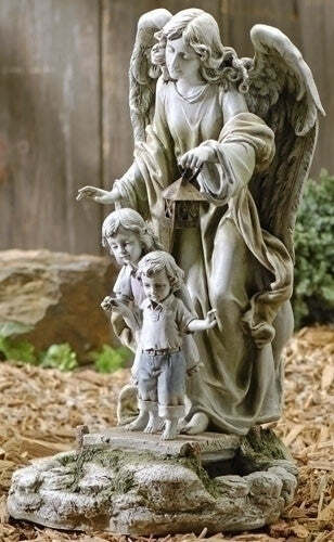 Guardian Angel With Children Solar Light Up Garden Statue Angel Figurine