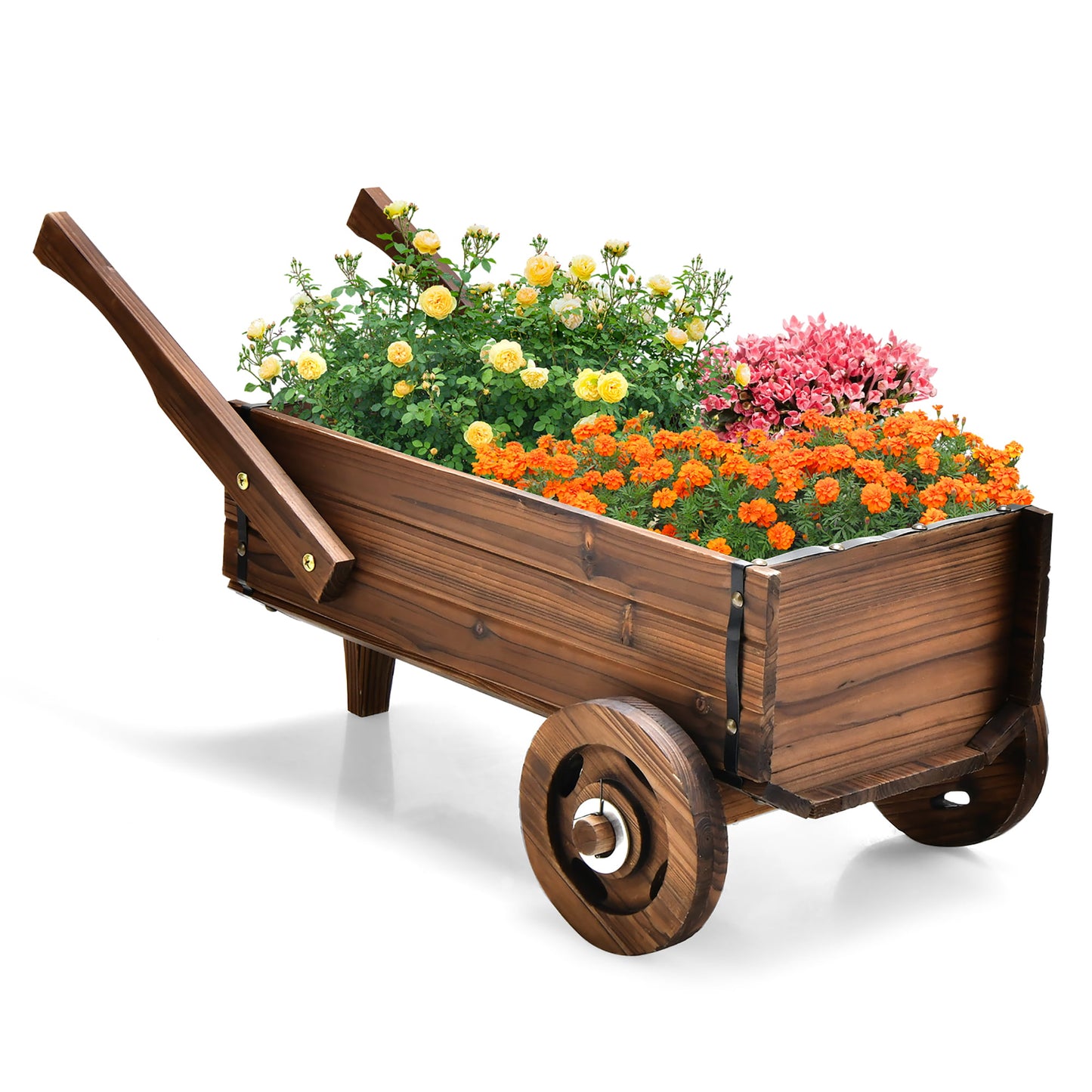 Wagon Cart Plant Flower Pot Stand Wooden Raised Garden Planter Box