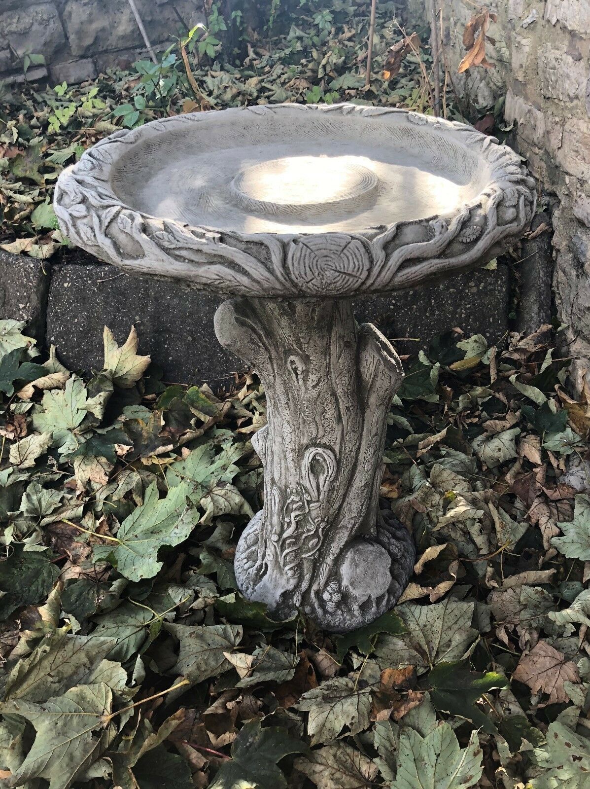 Stunning Stone Tree Trunk Design Garden Bird Bath