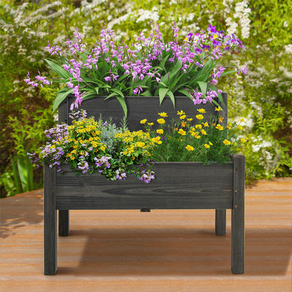 2-Level Wooden Raised Garden Bed Elevated Planter Box with Legs and Drain Holes