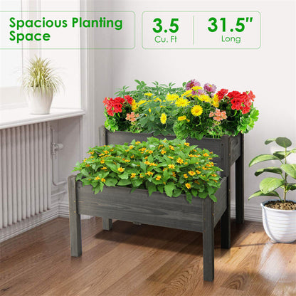 2-Level Wooden Raised Garden Bed Elevated Planter Box with Legs and Drain Holes