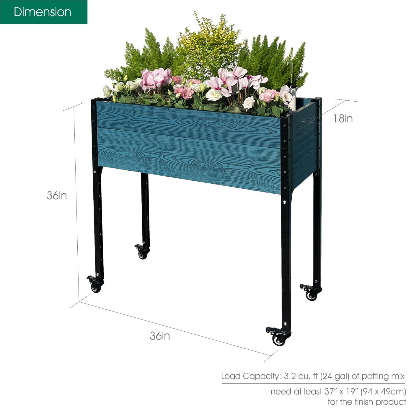 S333618WB Self-watering Mobile Elevated Planter in Blue