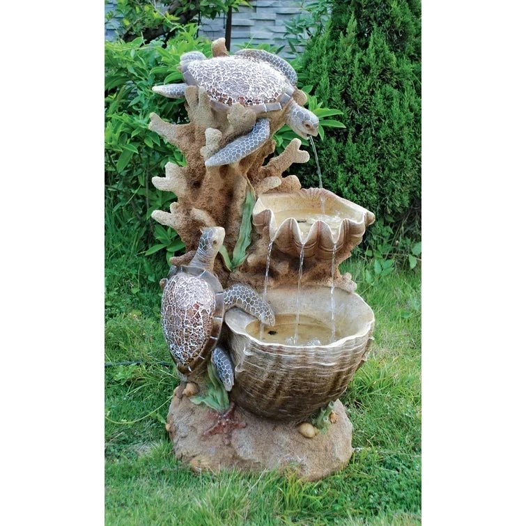 Resin Turtle Cove Cascading Sculptural Fountain with Light