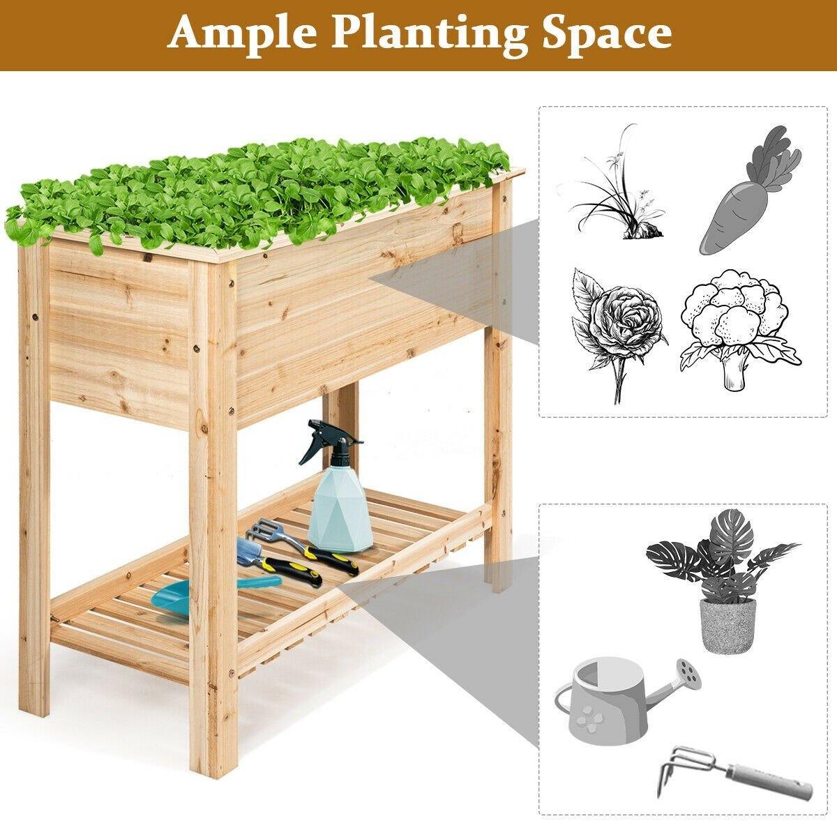 Wooden Outdoor Raised Garden Bed with Storage Shelf