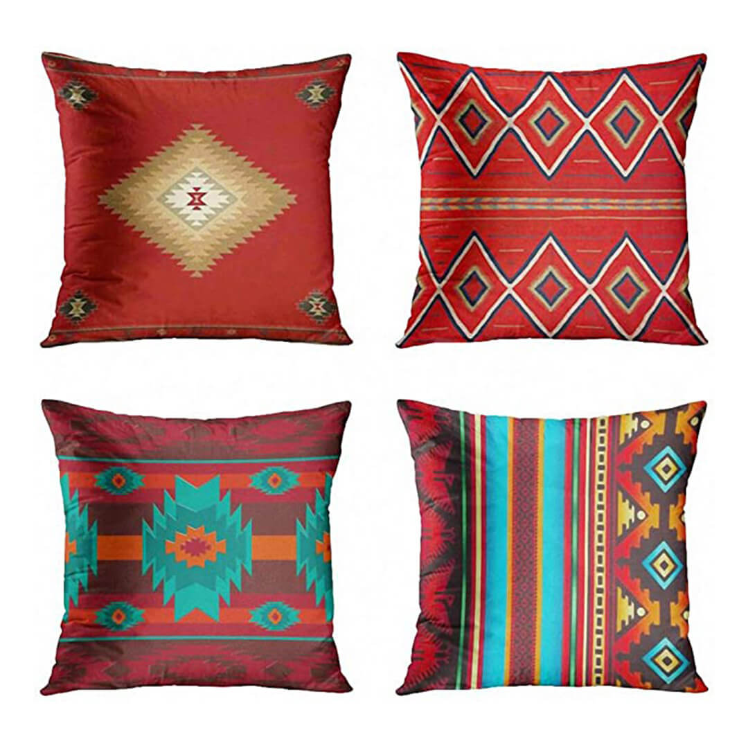 Red Rustic Aztec Cushion Covers