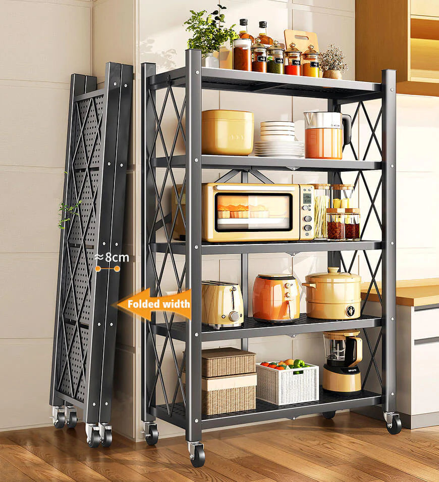 Foldable Storage Shelving Units Metal on Wheels Casters