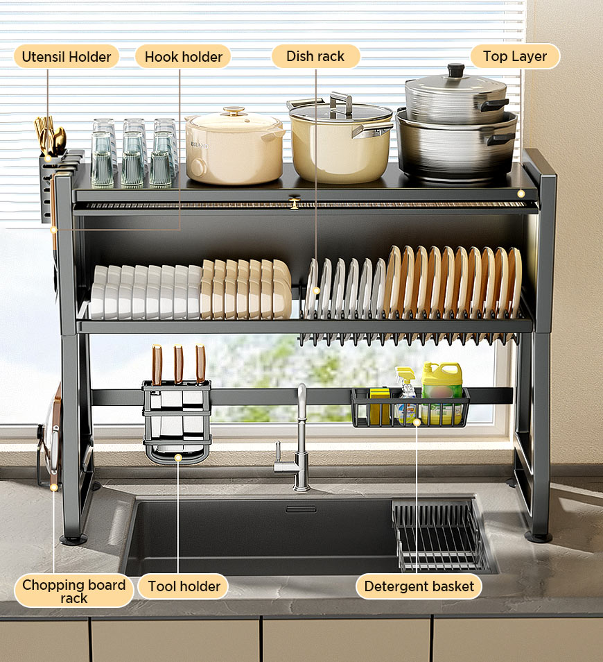 Multifunctional Household Dustproof Dish Drain Rack Sink Rack F242