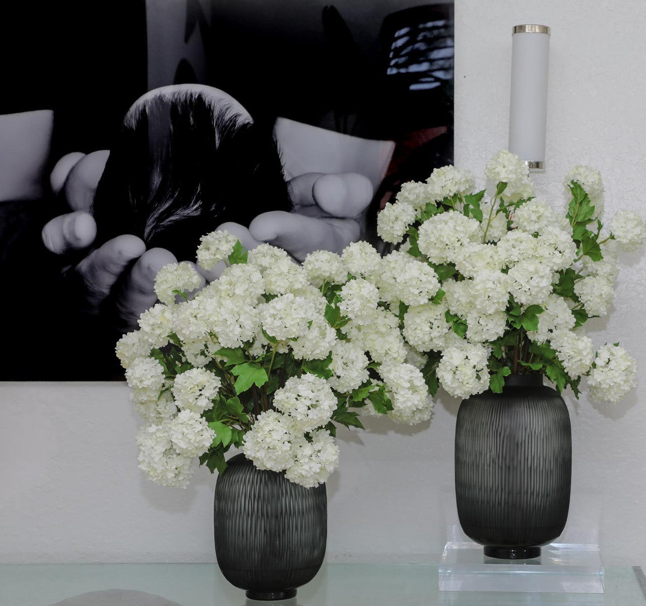 Maximal Vase  Medium with Green Snowball Hydrangeas