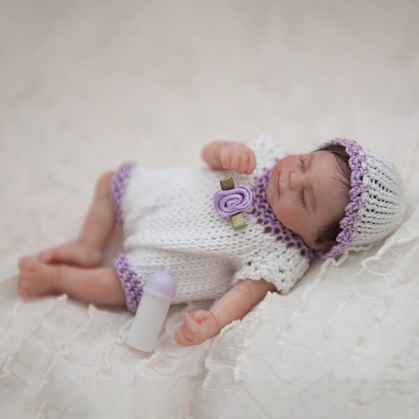 Miniature Doll Sleeping Full Body Silicone Reborn Baby Doll, 6 Inches Realistic Newborn Baby Boy or Girl Doll Named Kehlani