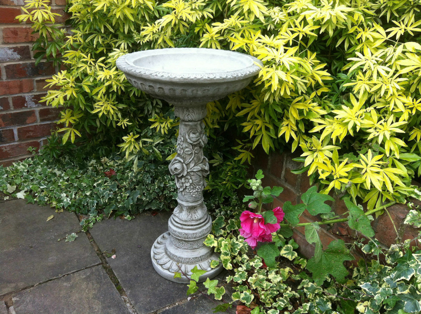 Stunning Stone Flower Petal Garden Bird Bath