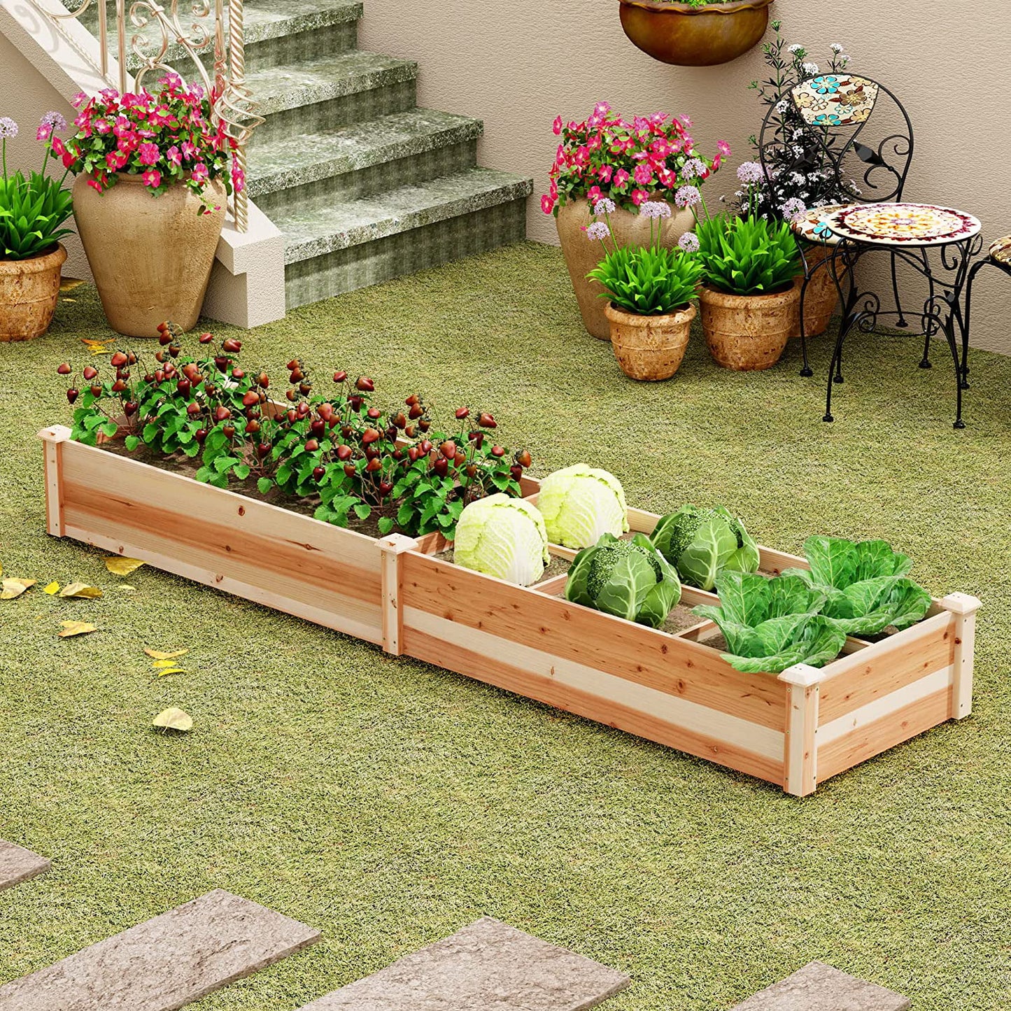 Wooden Raised Garden Bed, Outdoor Garden Bed Planter Box Garden Planters for Vegetables, Flowers, Herbs, 91.5