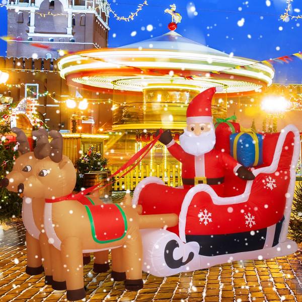 Christmas-8 ft l pre lit built in led santa claus on sledge with 2 reindeer christmas inflatable