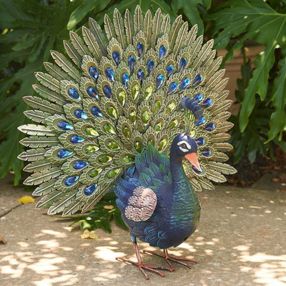 Set of 3 Elegant Iron Peacocks with Acrylic Jewel Detail