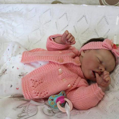 12"&17" Hand-Rooted Brown Hair Sleeping Weighted Baby Girl Jude With Flexible Reborn Doll Silicone Body By Dollreborns