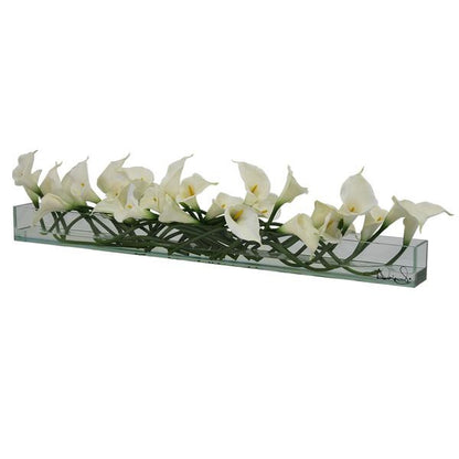 48″ Casa Moderna glass plate planter with white callas