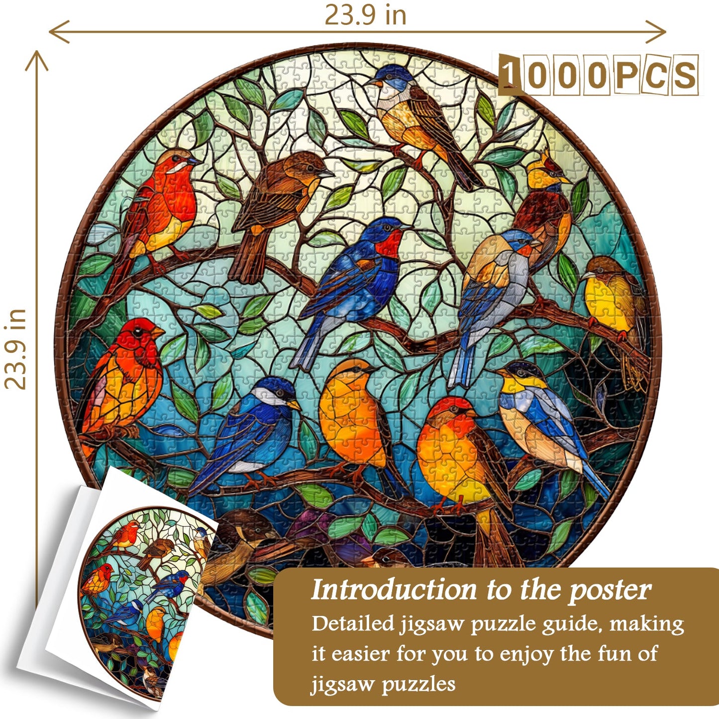 Stained Glass Bird Tree Jigsaw Puzzle 1000 Pieces