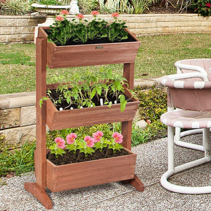 3 Tier Vertical Freestanding Raised Garden Bed Wooden Flower Rack