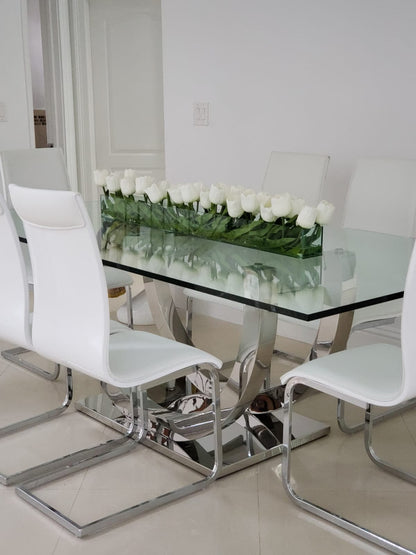 48″ Casa Moderna glass plate planter with white tulips(Out of Stock)