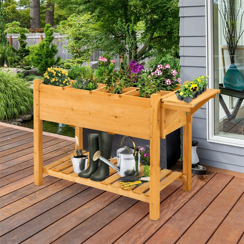 8 Grids Wood Elevated Garden Planter Box Kit with Folding Tabletop