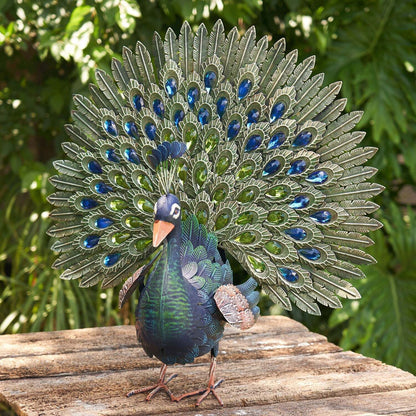 Set of 3 Elegant Iron Peacocks with Acrylic Jewel Detail